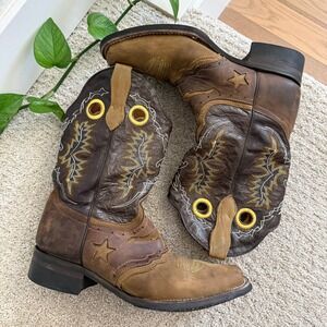 EL GENERAL Men 11.5 Leather Western Cowboy Boots Embroidered Star INLAY RODEO